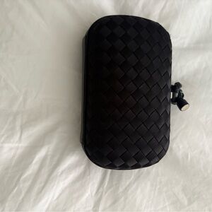 Bottega Veneta Black Silk Woven Clutch